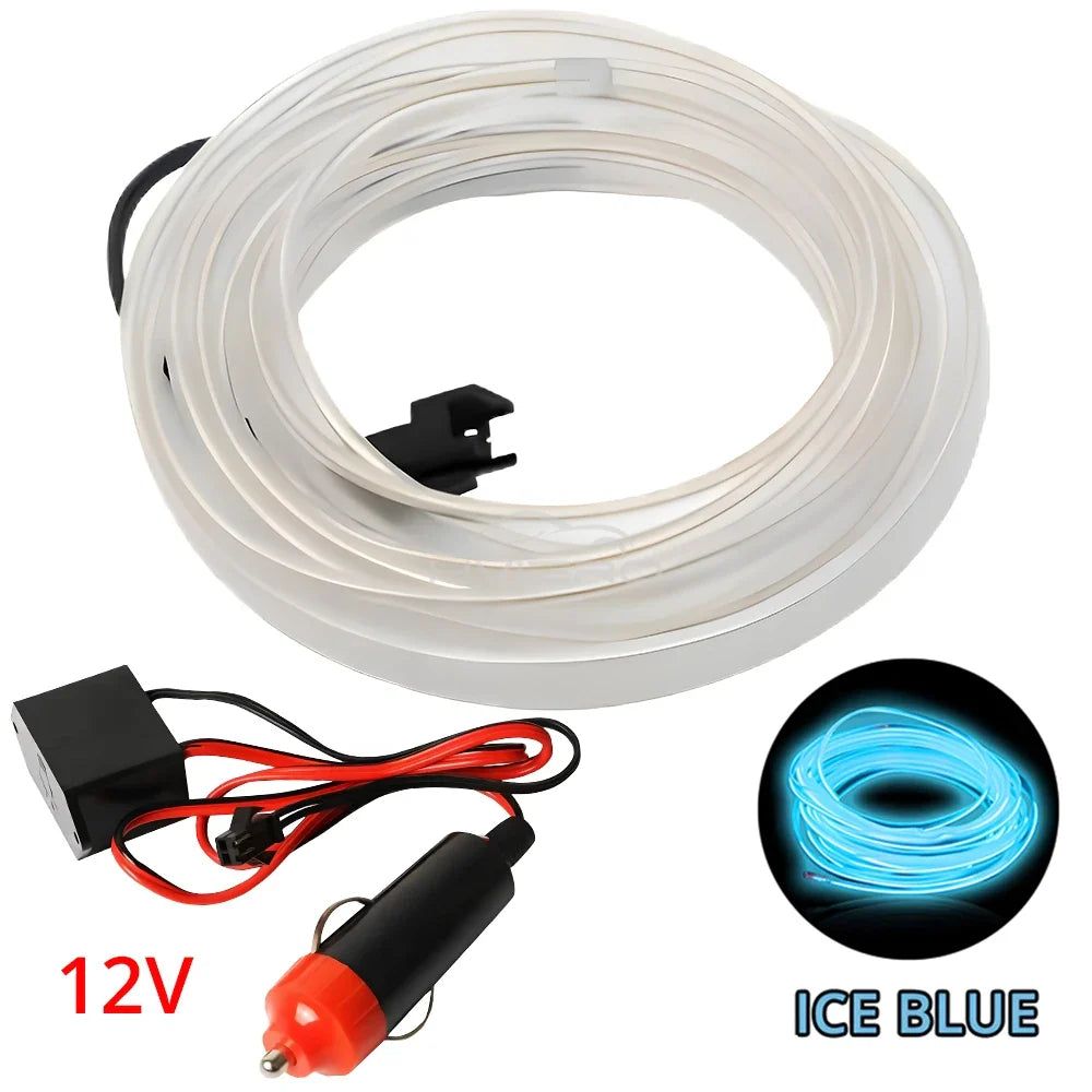 Car Interior LED Strip Light 1/2/3/5M – Flexible Neon Rope USB & 12V Ambient Door Dashboard Lighting
