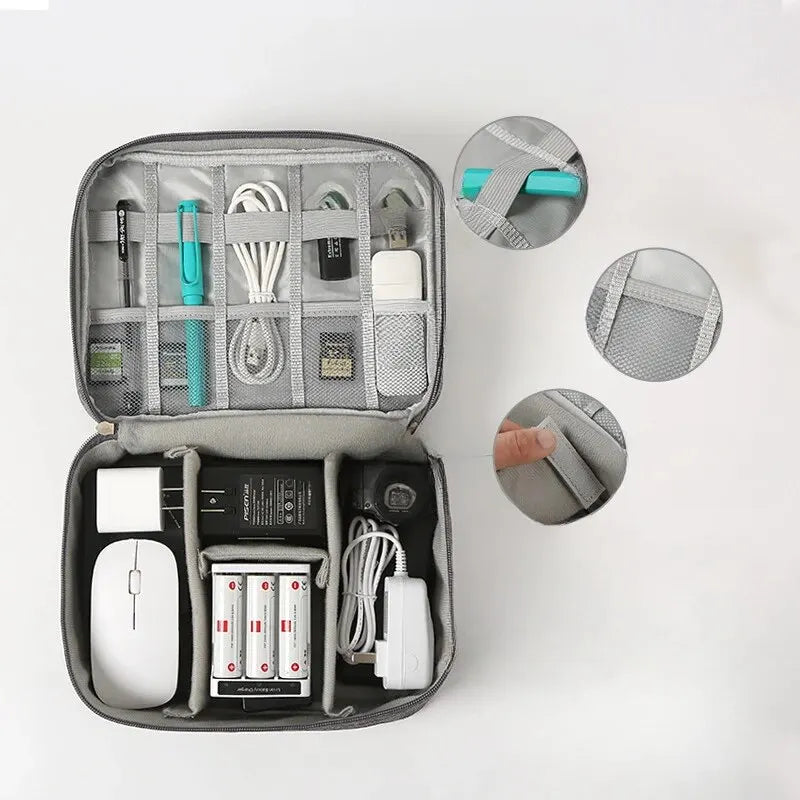 Large Travel Electronics Organizer — Multi-Compartment USB Cable & Power Bank Storage Bag (24 x 9 x 18 cm | 9.4 x 3.5 x 7.1 in)