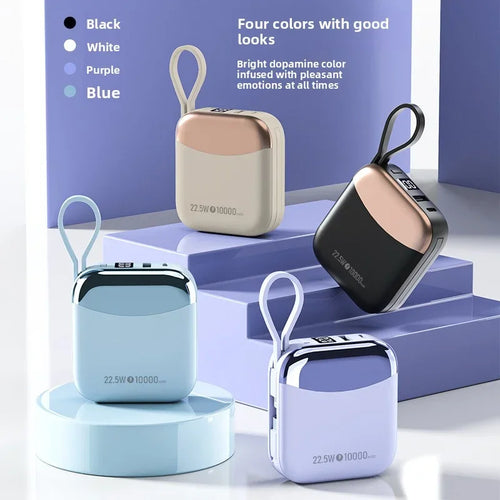 10000mAh 65W Portable Power Bank with Built-In USB-C Cable Fast Charge External Battery for iPhone Xiaomi Huawei Samsung