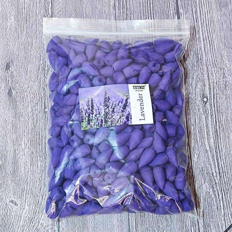 100g (≈60 pcs) Natural Backflow Incense Cones for Backflow Burner – Sandalwood & Lavender Aromatherapy
