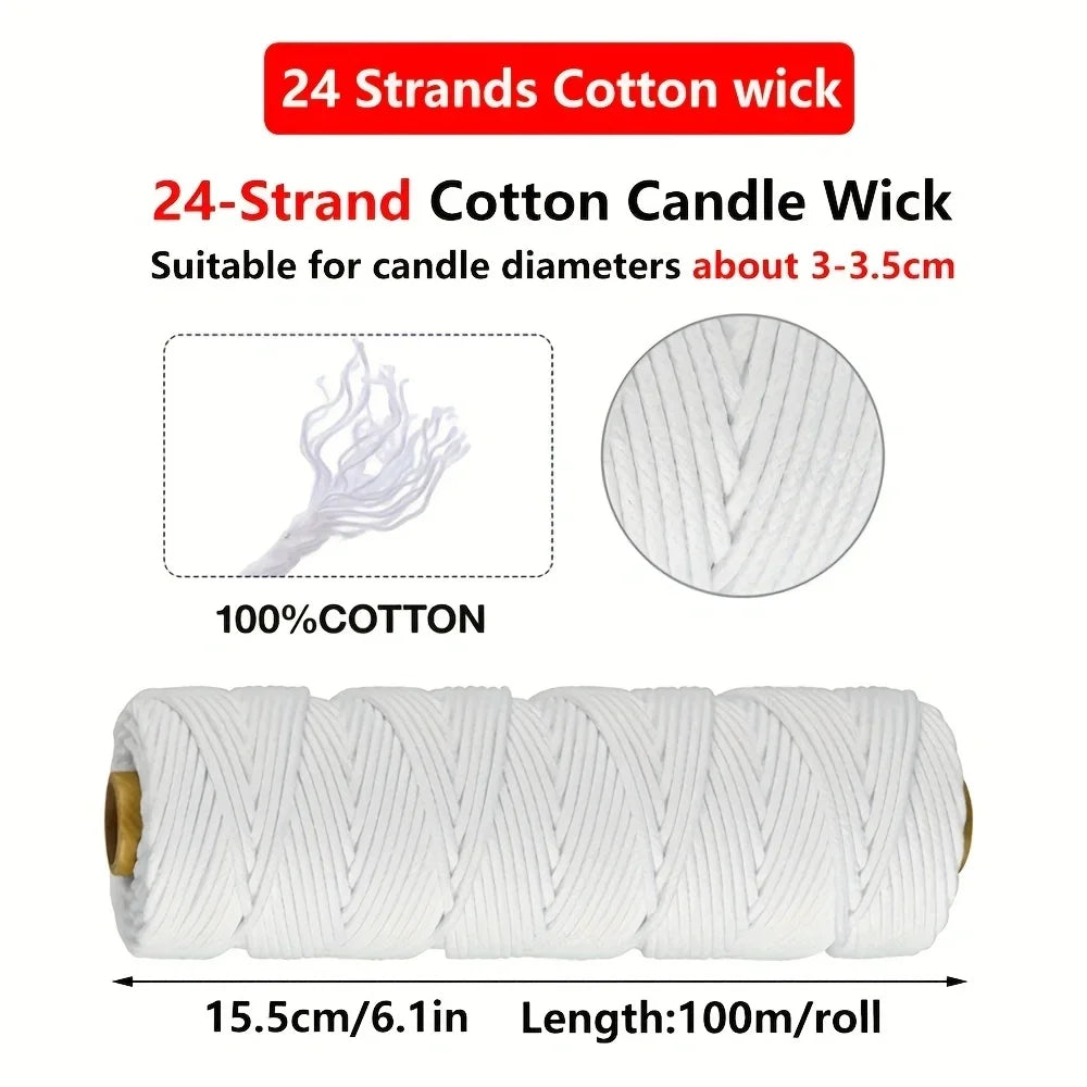 100 m (328 ft) Cotton Candle Wick Roll – Eco-Friendly Square Braided Wicks for DIY Candle Making & Handmade Candles