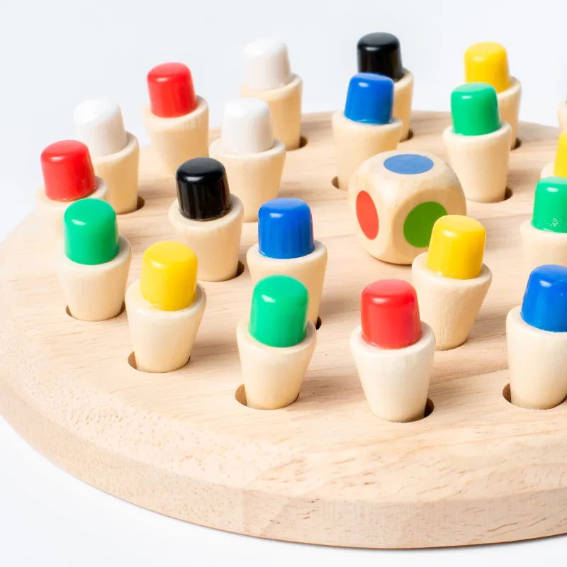 Wooden Montessori Memory Game - 24 Peg Matching Board with Dice, STEM Memory Game for Kids & Adults, 2-6 Players