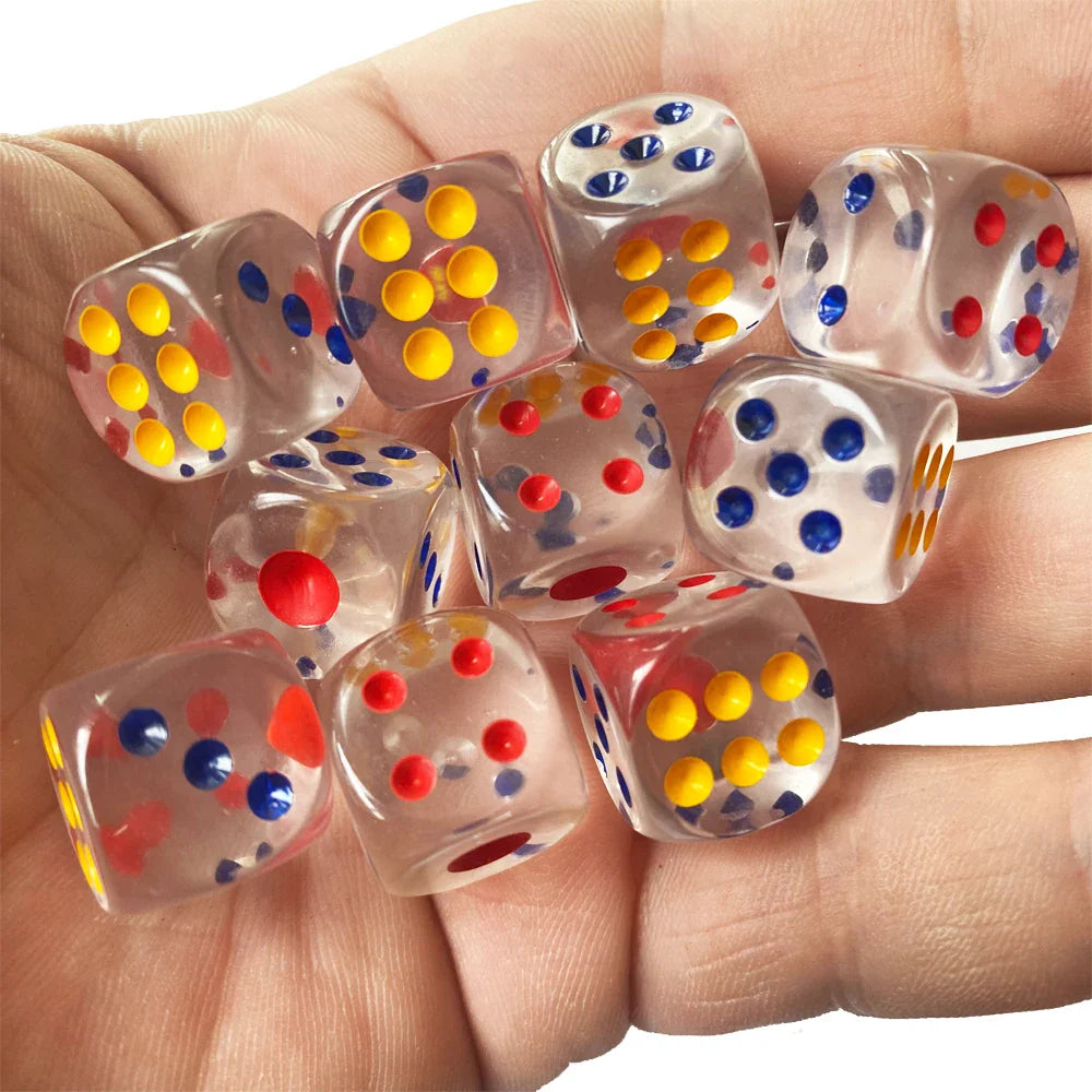 10-Pack 14mm (0.55 in) Transparent Acrylic Dice Rounded Corner Multi-Color Game Dice