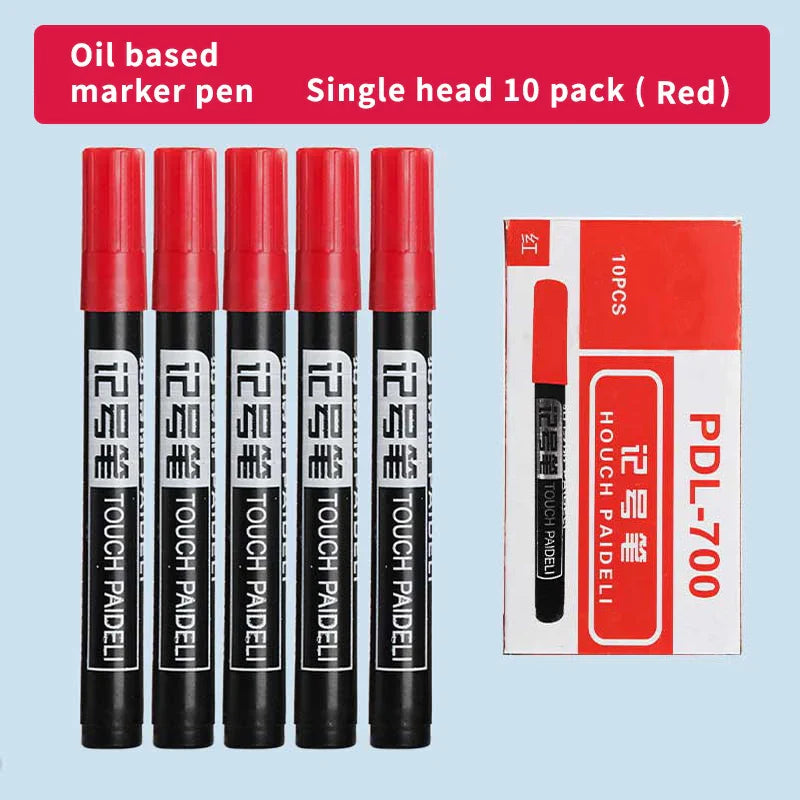 10-Pack Large Tip Black Non-Erasable Marker Pens — Permanent Markers for Labeling, Notation & Crafts