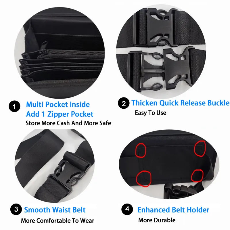 Multi-Pocket Waist Cash Bag with Euro Coin Dispenser Waiter & Cashier Coin Organizer