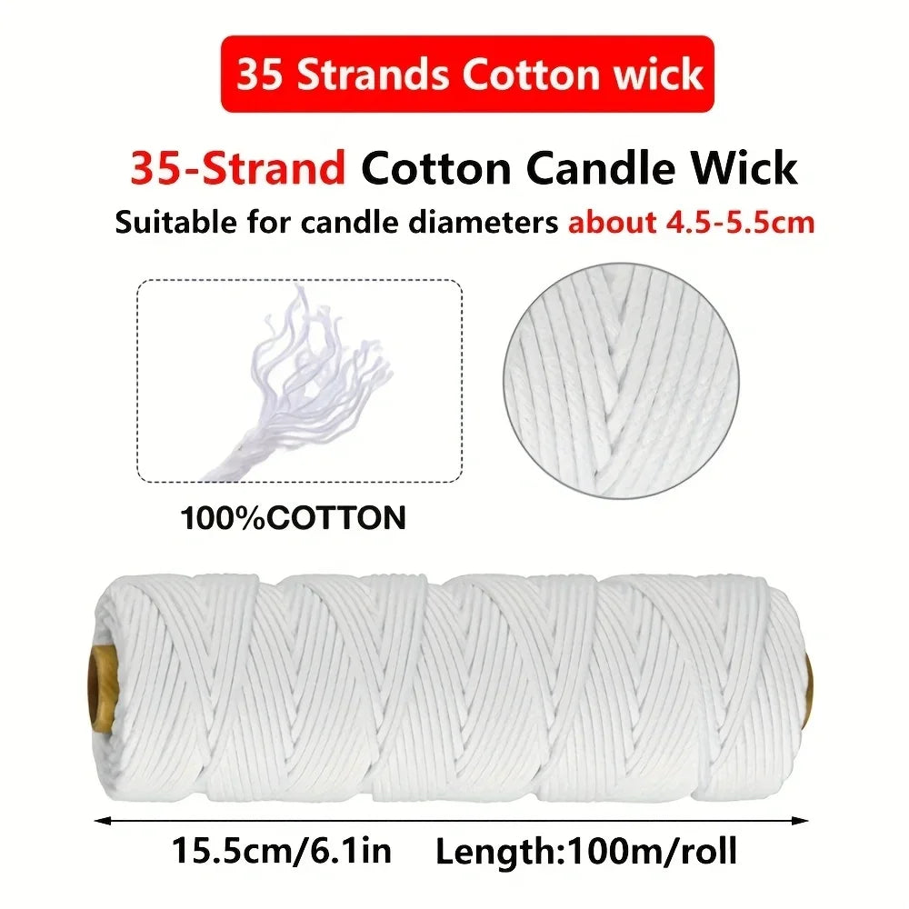 100 m (328 ft) Cotton Candle Wick Roll – Eco-Friendly Square Braided Wicks for DIY Candle Making & Handmade Candles