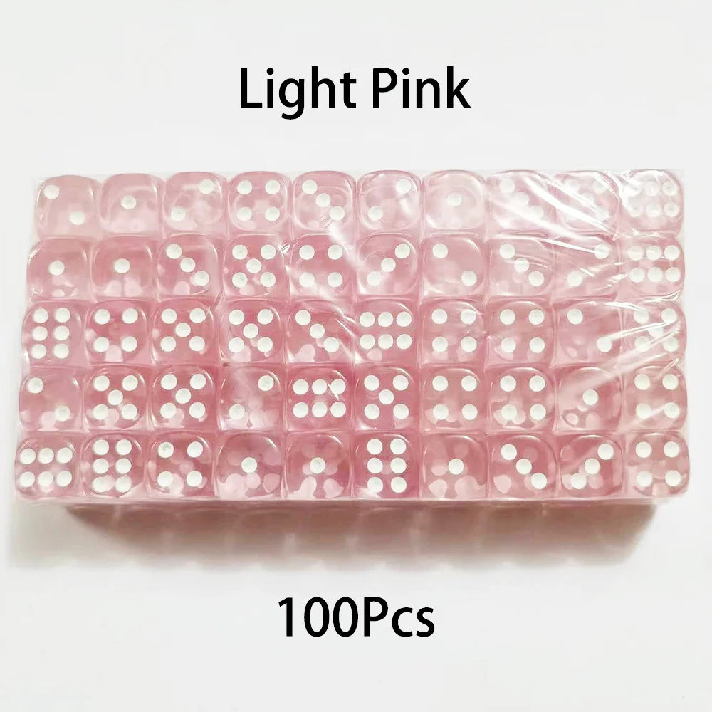 100-Pack 6-Sided Dice 14mm D6 Acrylic Rounded-Edge Transparent Dice for Board Games & DnD