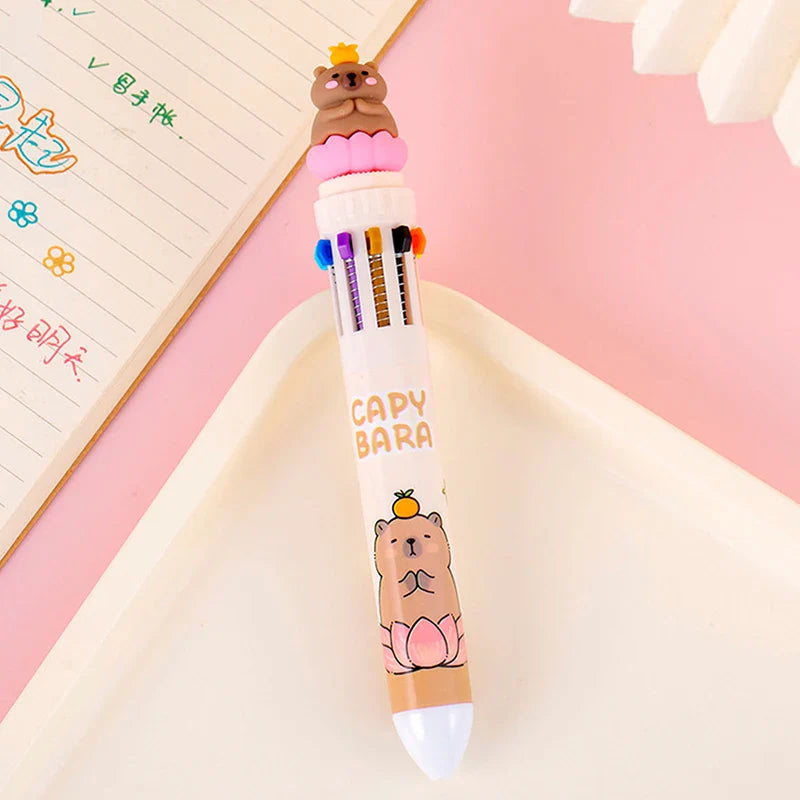 10-Color 0.5mm Gel Ink Pens Capybara Kawaii Multi-Color for School & Office