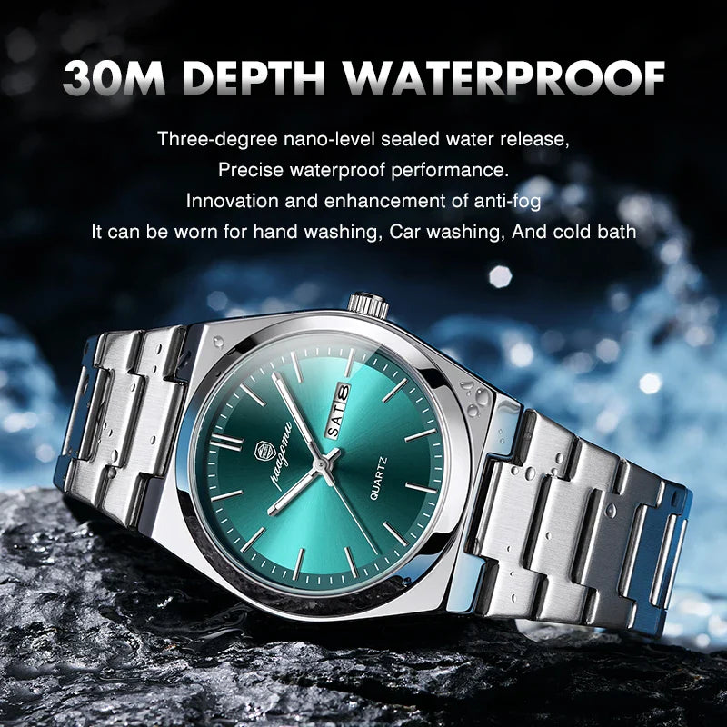 Men's Quartz Stainless Steel Watch 40-44mm Dial, 3ATM Water-Resistant Luminous Chronograph with Date