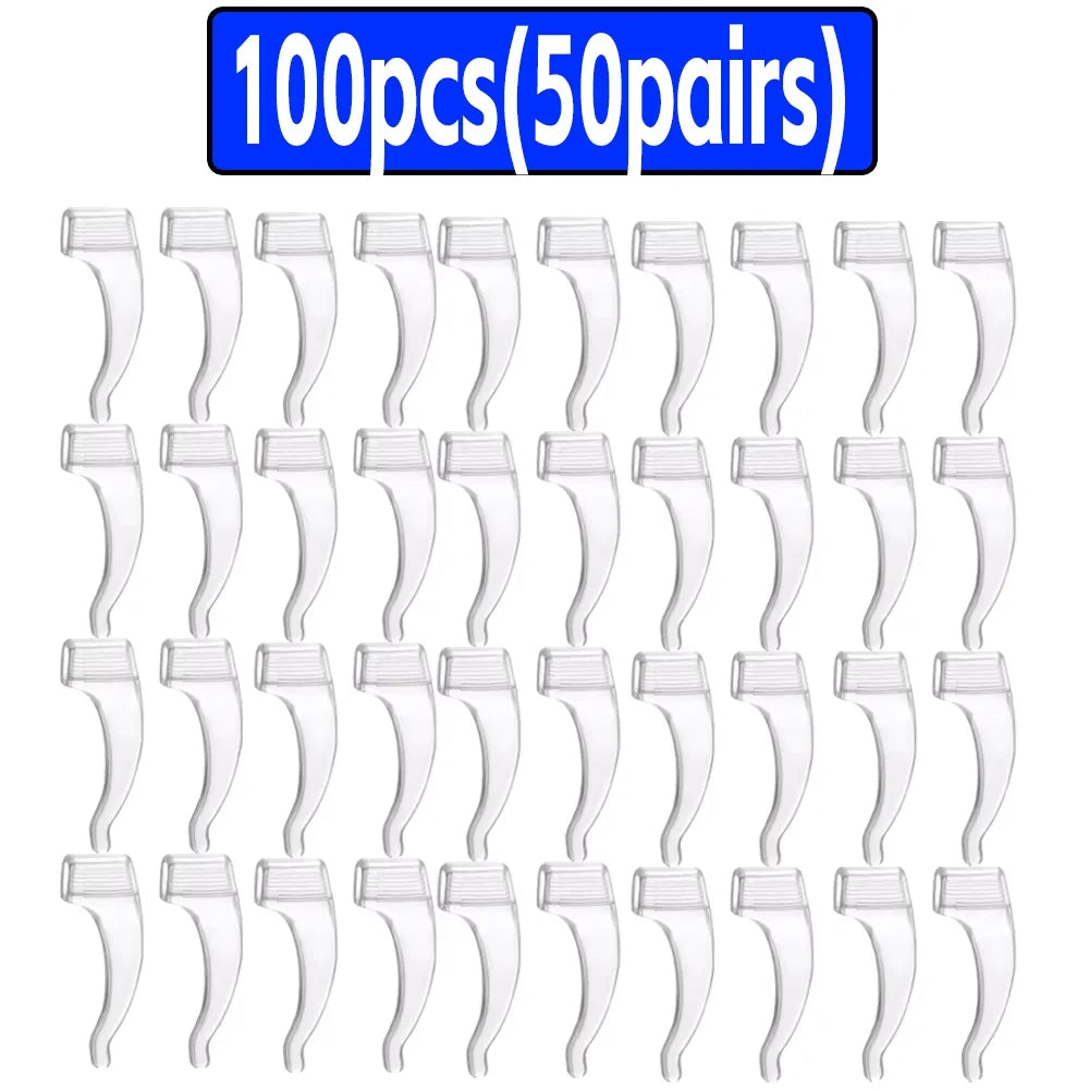 100-Pack Silicone Anti-Slip Eyeglass Ear Hooks Temple Tips – 33 x 10 mm (1.3 x 0.39 in)
