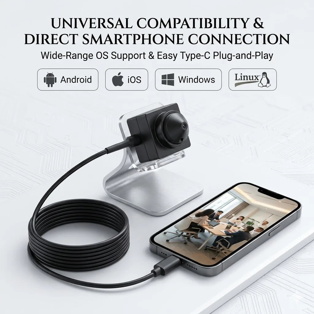 1080P HD Webcam for PC TV, 3.7mm 90° & 2.8mm 120° Lens Options, USB Type-C Plug Play Camera with Mic, 2M Cable for Work/Study