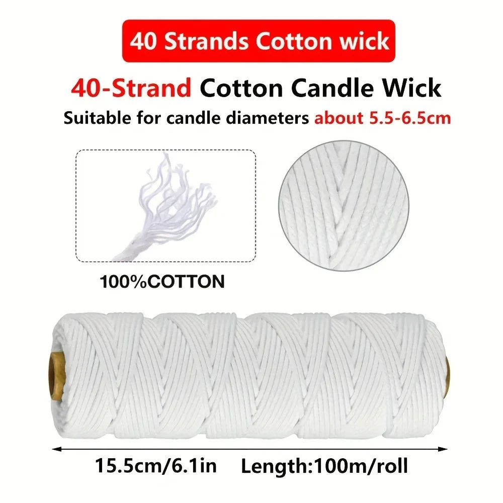 100 m (328 ft) Cotton Candle Wick Roll – Eco-Friendly Square Braided Wicks for DIY Candle Making & Handmade Candles