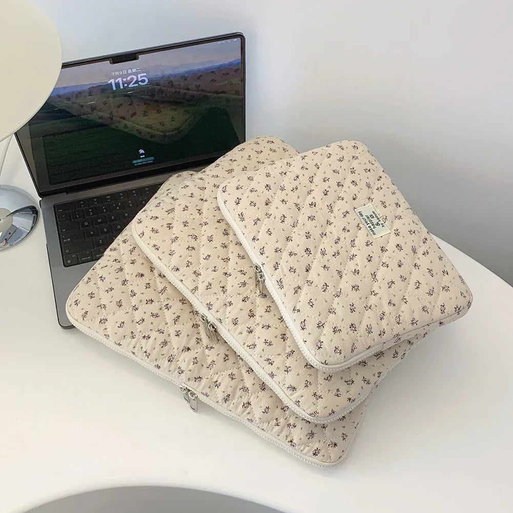 Flower Print Quilted Laptop Sleeve — 11–15 Inch, Padded