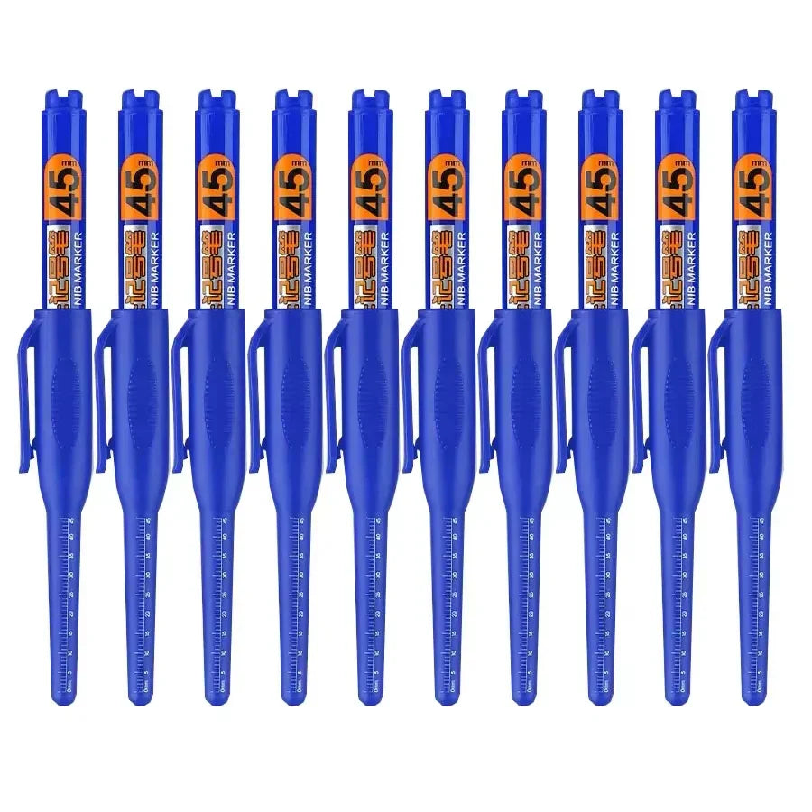 10-Pack 45mm Waterproof Permanent Marker Pens – Long-Head Quick-Dry for Woodworking & Construction, Deep-Hole Marking, Non-Toxic Black Red Blue