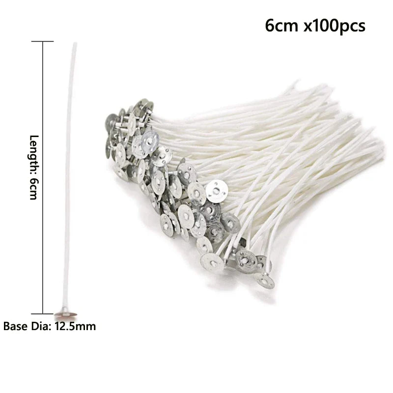 100-Pack Pre-Waxed Cotton Candle Wicks with Metal Sustainer Tabs — 2.5–20 cm (1–7.9 in) Smokeless DIY Candle Making
