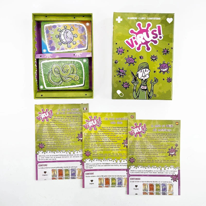 Virus Card Game – Trilingual English/Spanish/French Family Party Game, 2-6 Players, Ages 8+