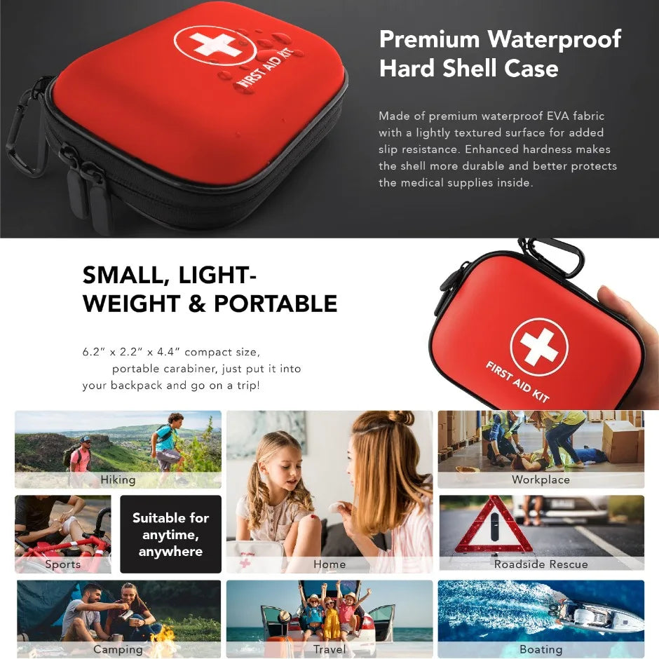 Portable EVA Hard-Shell First Aid Bag with PU Cover, Empty Travel Medical Pouch 17×12×5 cm (6.7×4.7×2 in) for Car, Home & Camping