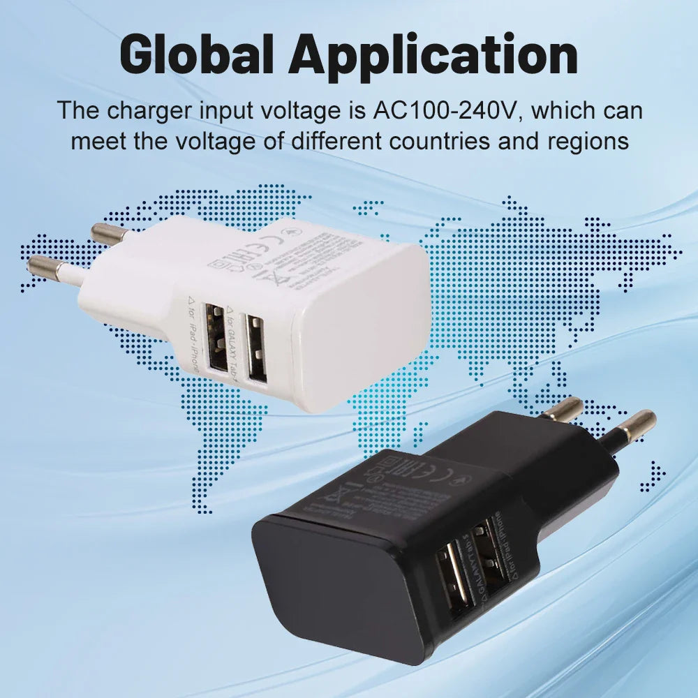 Universal 5V 2A USB AC Adapter Charger – AC 100–240V to DC 5V Power Supply (EU/US/UK Plug)