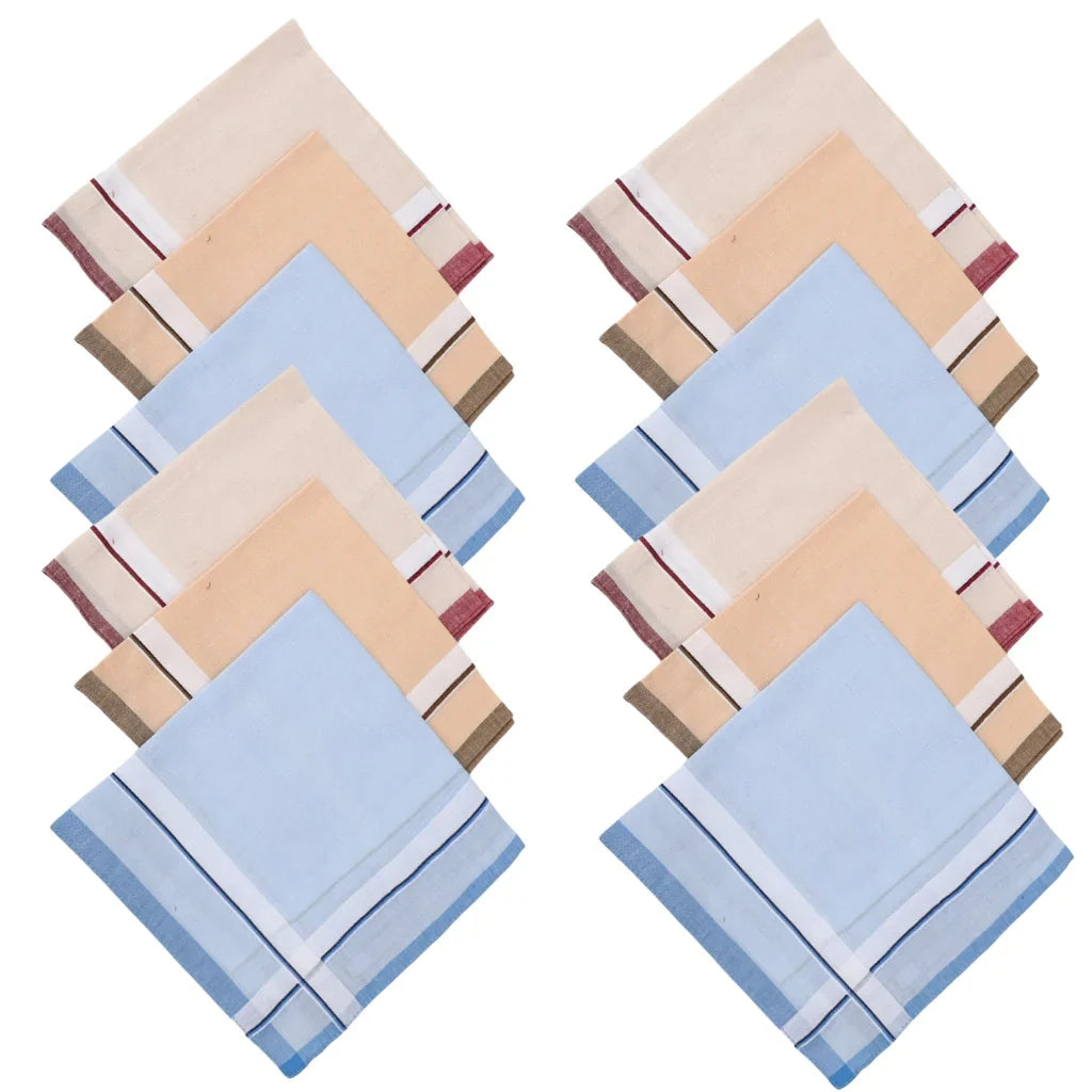 12-Pack Men's Pure Cotton Handkerchiefs Classic Plaid Pocket Squares for Suits & Wedding Favors
