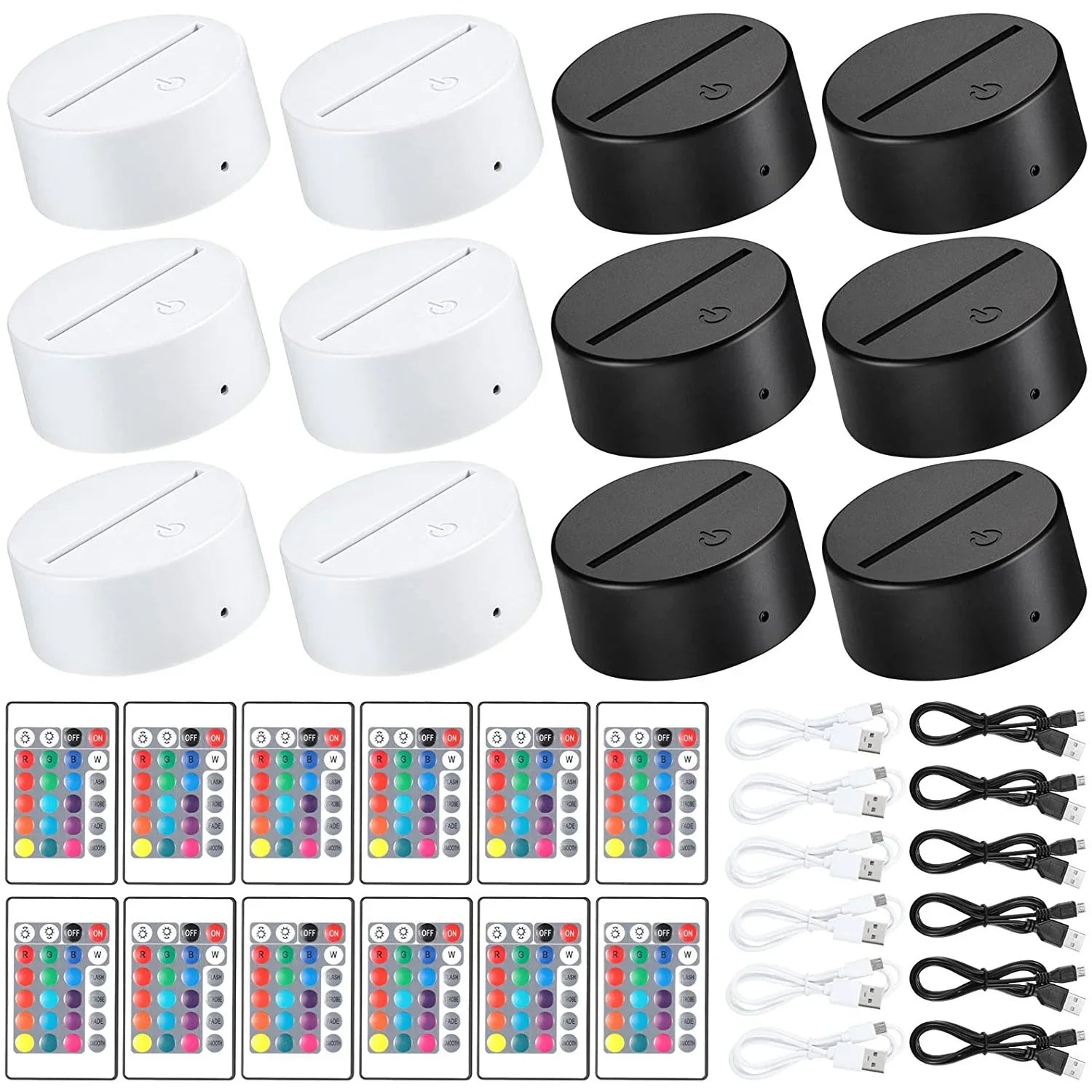 12-Pack 3D LED Acrylic Lamp Bases – 16-Color Remote & USB Light Stands for Acrylic Resin Displays