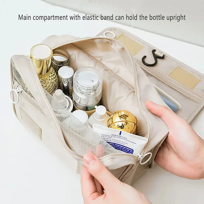 Waterproof Travel Makeup Bag with Hanging Hook – Toiletry & Cosmetic Organizer for Women