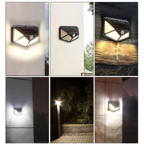 100-LED Solar Wall Light with PIR Motion Sensor - Outdoor Solar Powered Garden & Pathway Lamp
