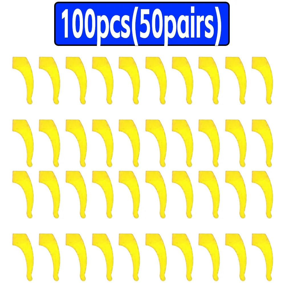 100-Pack Silicone Anti-Slip Eyeglass Ear Hooks Temple Tips – 33 x 10 mm (1.3 x 0.39 in)
