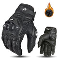 Black/White Leather Motorcycle Gloves — Waterproof Racing Riding Gloves for Men, Breathable Protective Biker Gloves