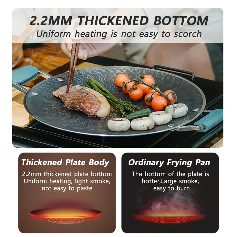 Nonstick Folding Round Grill Pan Portable Outdoor BBQ Griddle for Camping & Picnic