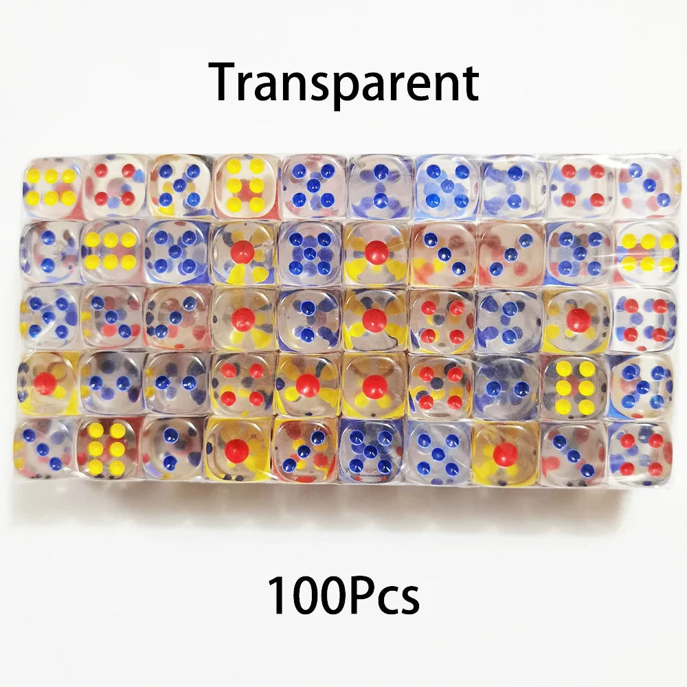 100-Pack 6-Sided Dice 14mm D6 Acrylic Rounded-Edge Transparent Dice for Board Games & DnD