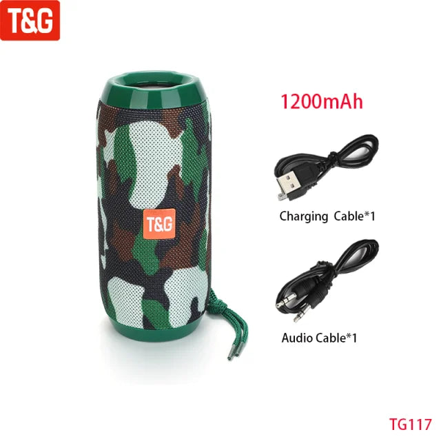 10W Portable Bluetooth Speaker — IPX5 Waterproof, FM Radio, TWS, USB/TF Card, 1200mAh Battery