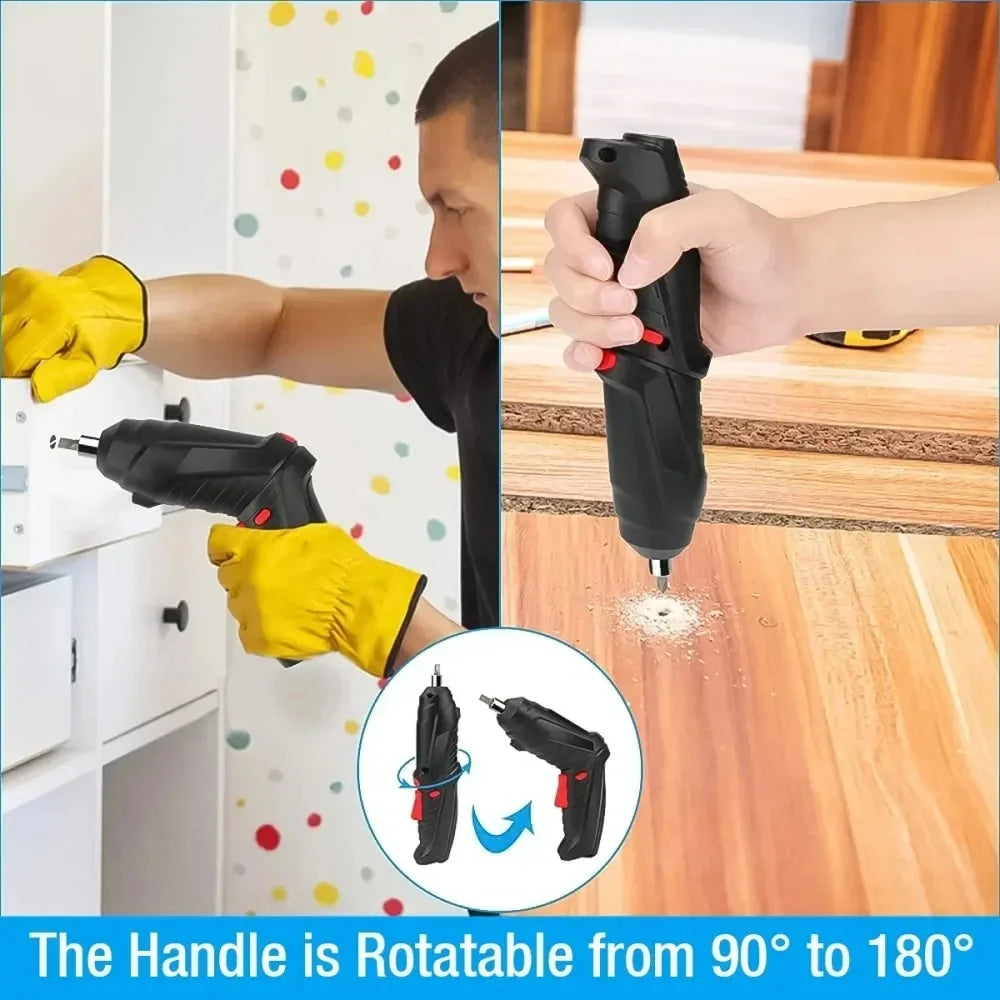 Cordless 47-in-1 Electric Screwdriver — 90° Rotating Head, Rechargeable with LED Light for Home & Office DIY Repairs