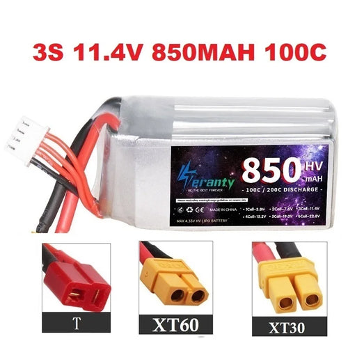 1/2/3PCS TERANTY 3S 11.4V Lipo Battery 850mAh 100C HV With XT30 T XT60 Plug For RC FPV Drone Quadcopter Helicopter Airplane