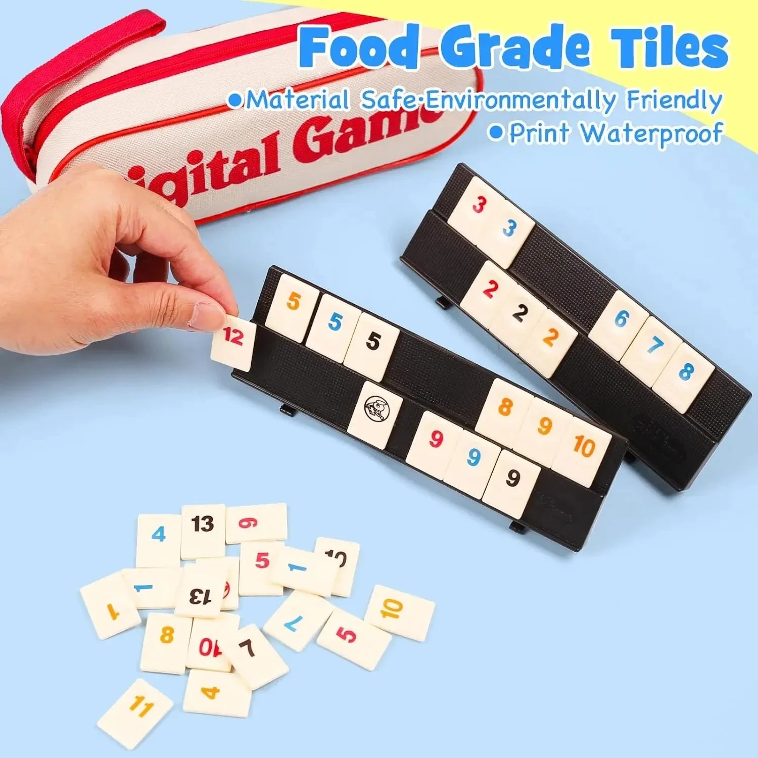 Rummy Tile Game Set 106 Tiles & 4 Racks with Portable Case | Travel Family Board Game