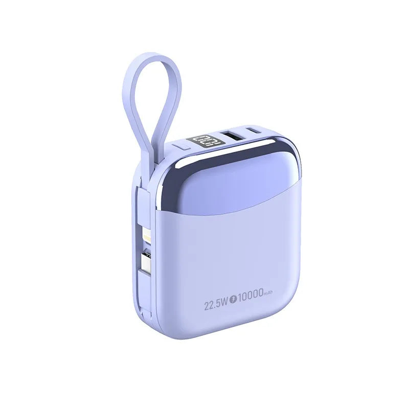 10000mAh 65W Portable Power Bank with Built-in Cables – Fast Charging USB-C External Battery