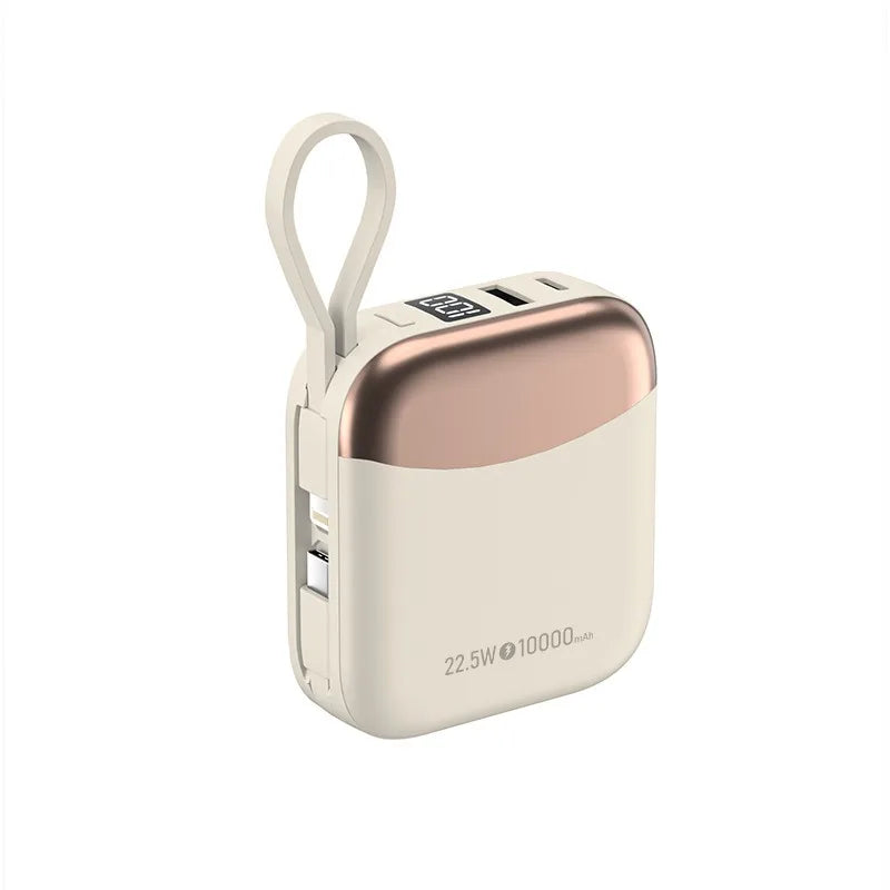10000mAh 65W Portable Power Bank with Built-In USB-C Cable Fast Charge External Battery for iPhone Xiaomi Huawei Samsung