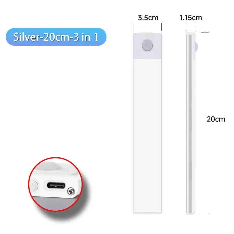 10-60cm Led Night Light Motion Sensor Under Cabinet Lights Thin Rechargeable Wireless Lamp for Kitchen Cabinet Bedroom Lighting