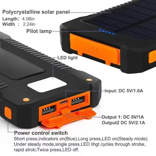 100000mAh Solar Power Bank 100W USB-C Portable Charger Waterproof with SOS Flashlight & LED Lamp