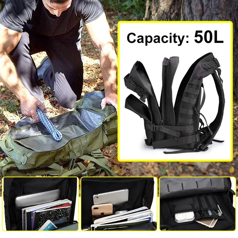 Tactical Backpack 25L/32L/45L Waterproof Large Capacity Travel Rucksack, Multi-Functional Outdoor Hiking & Camping Bag