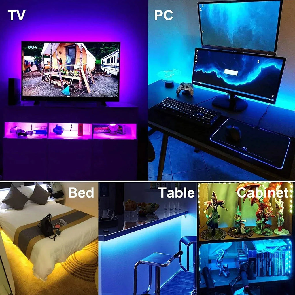 USB 5V 5050 SMD RGB LED Strip Light - Bluetooth & WiFi App with Remote, Backlight Tape (1m–30m / 3.3–98.4 ft)