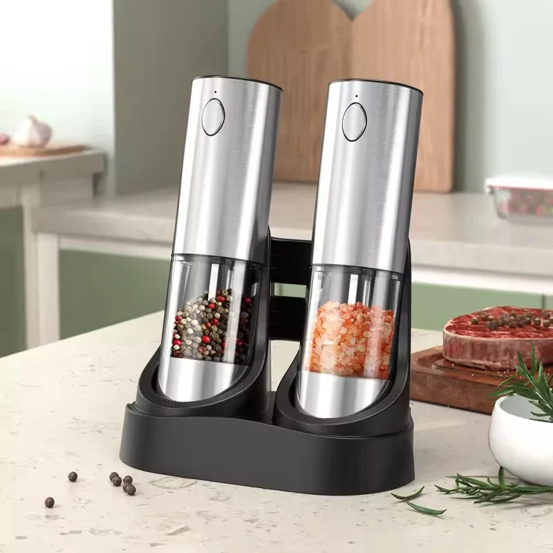 2-Pack Electric Salt & Pepper Grinders 190 ml (6.4 fl oz) USB Rechargeable Spice Mills with Adjustable Coarseness and Ceramic Grinder
