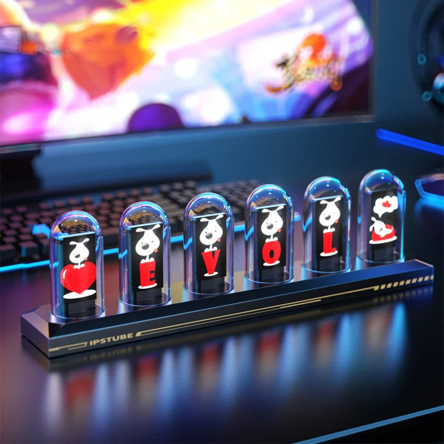 RGB Nixie Tube Desk Clock 1.14-inch IPS Color Screen — Smart WiFi USB-C LED Tube Night Light, Digital Alarm, Photo Album & Weather
