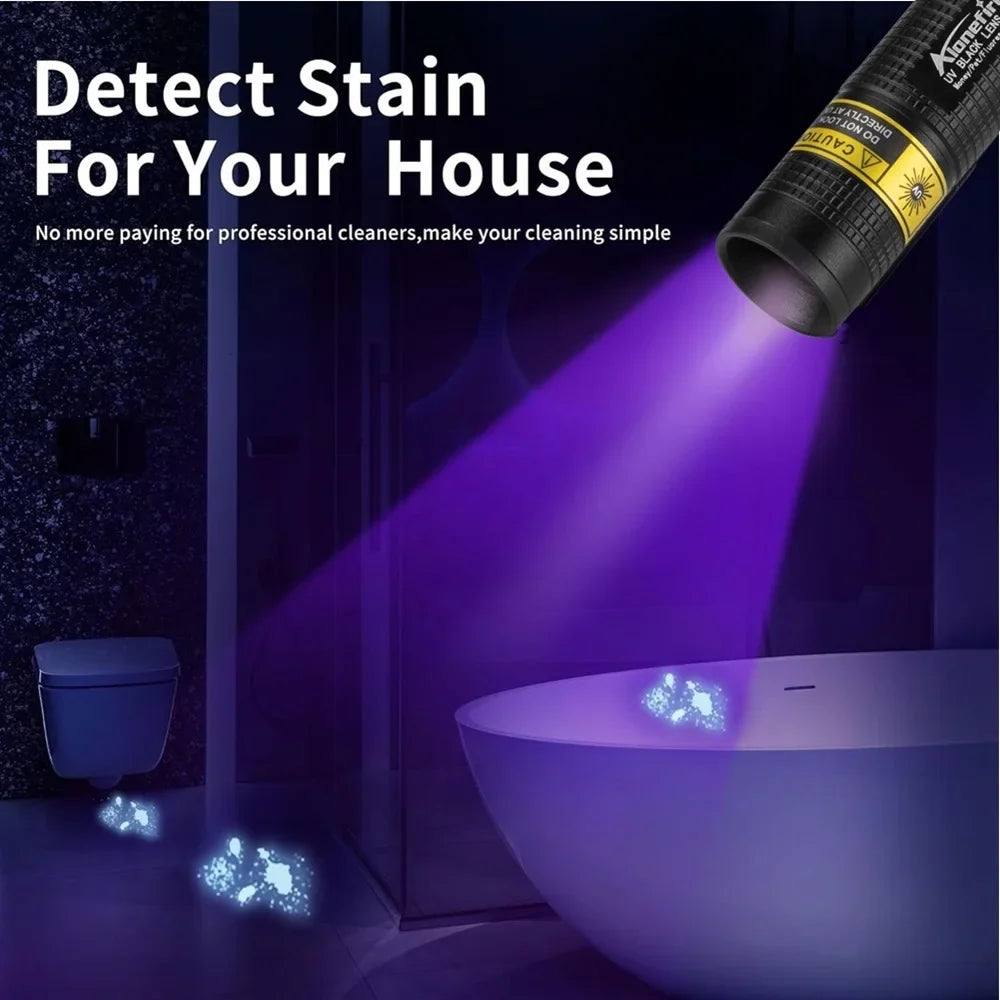 365nm UV LED Blacklight Flashlight — USB Rechargeable, Nail Curing & Pet Stain