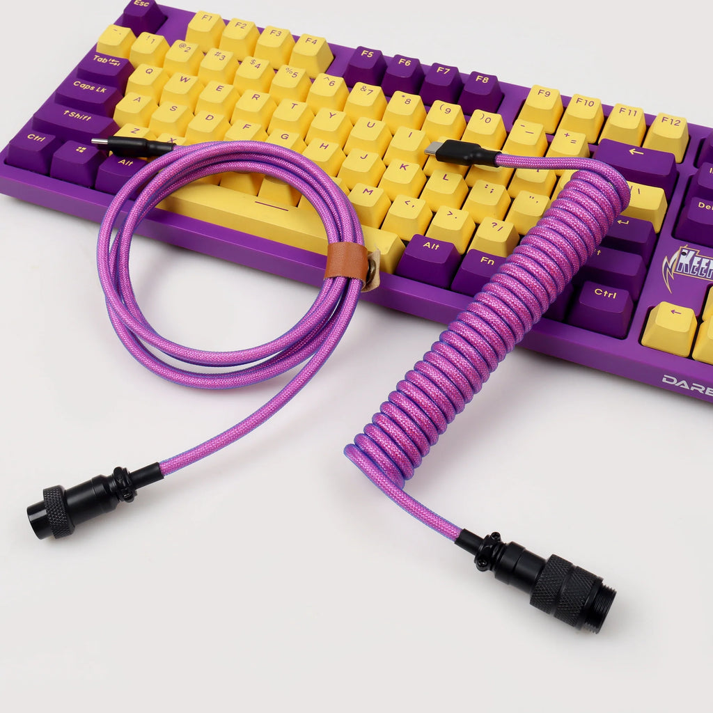 【LANO】Coiled Cable Braided Double-Sleeved Mechanical Keyboard detachable connector use Type-C to C Cable for Mechanical Keyboard