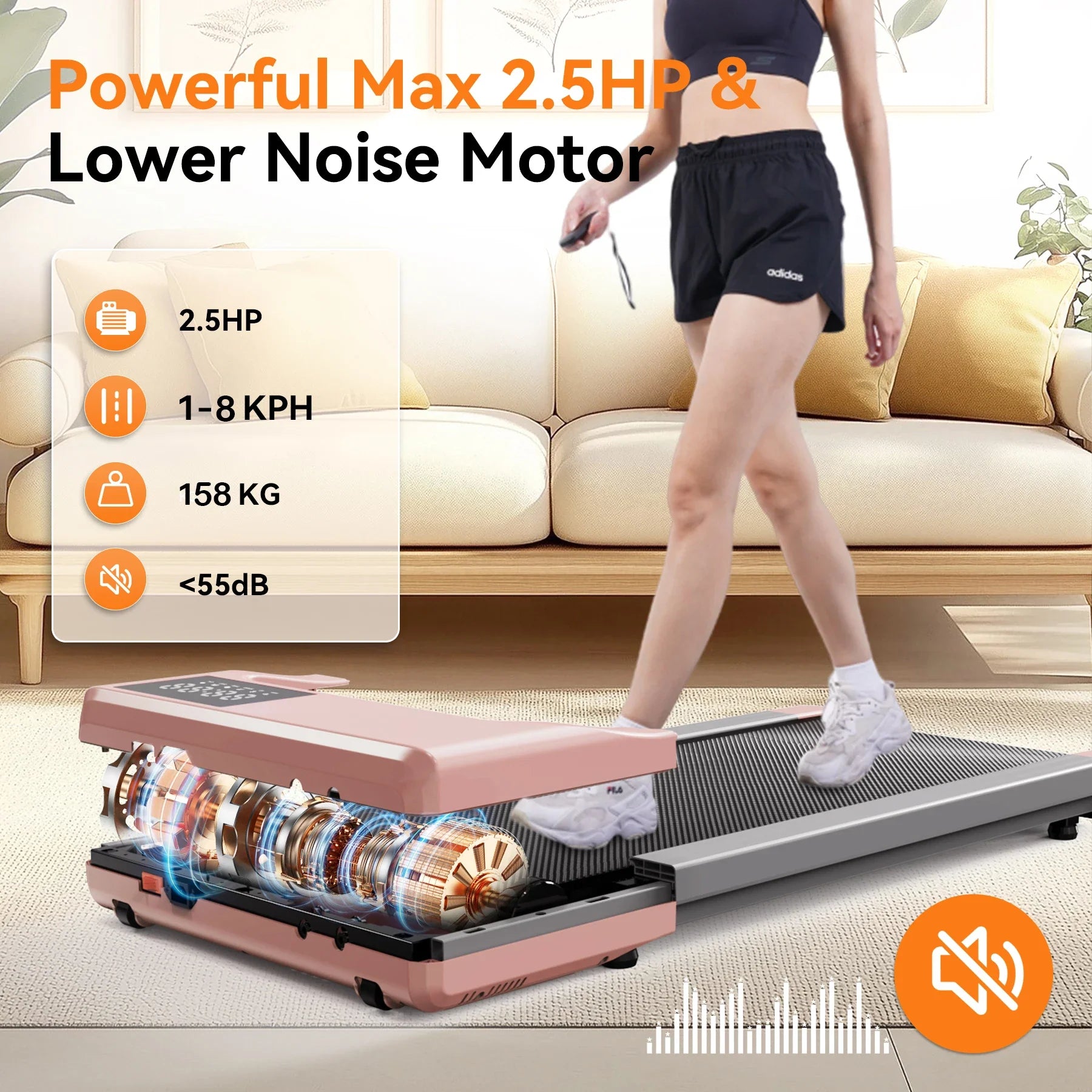 Under-Desk Walking Pad Treadmill — 2.5HP, App & Remote, LCD Display