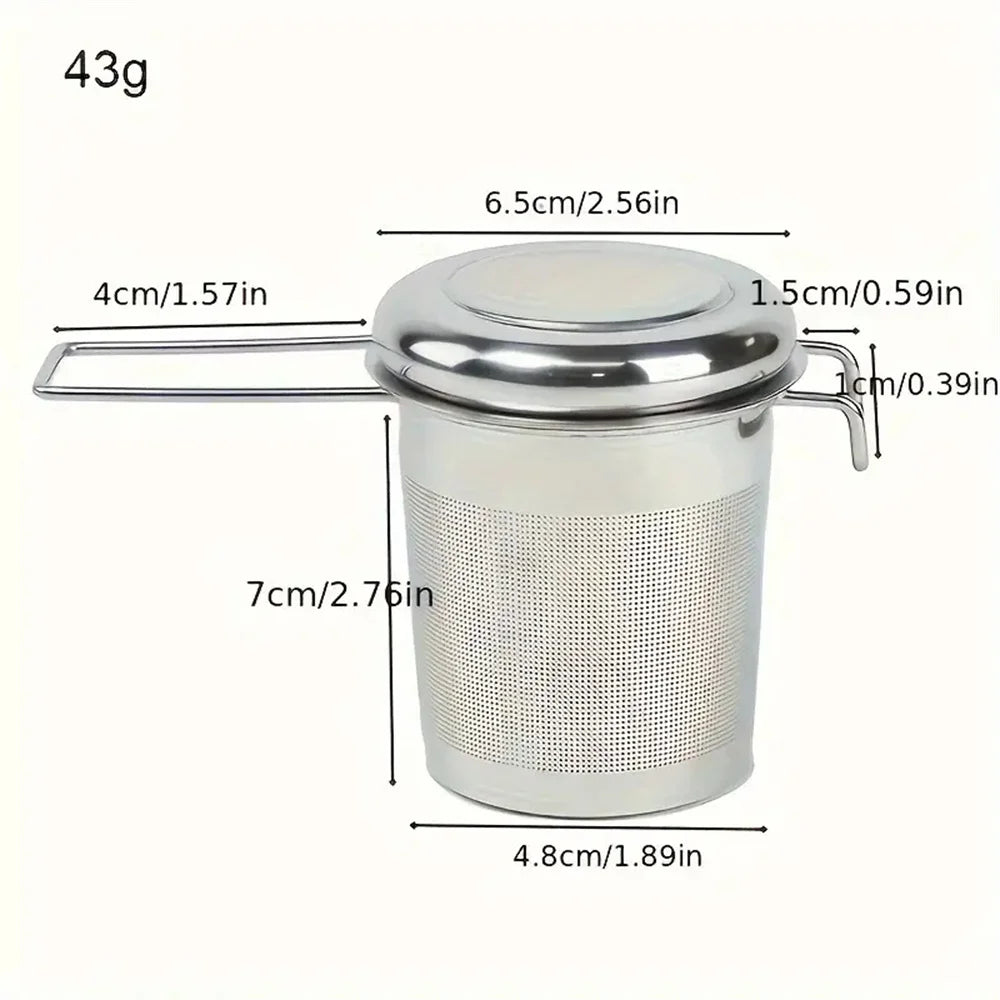 Premium Stainless Steel Tea Infuser with Folding Handle and Lid - Anti-Scald Loose Leaf Strainer