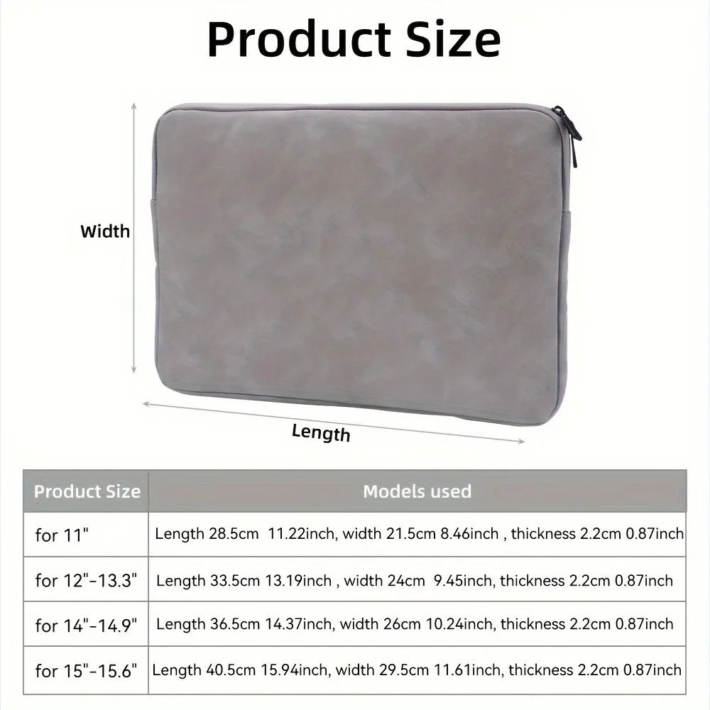 PU Leather Laptop Sleeve 11–15 Inch — Slim Protective Case