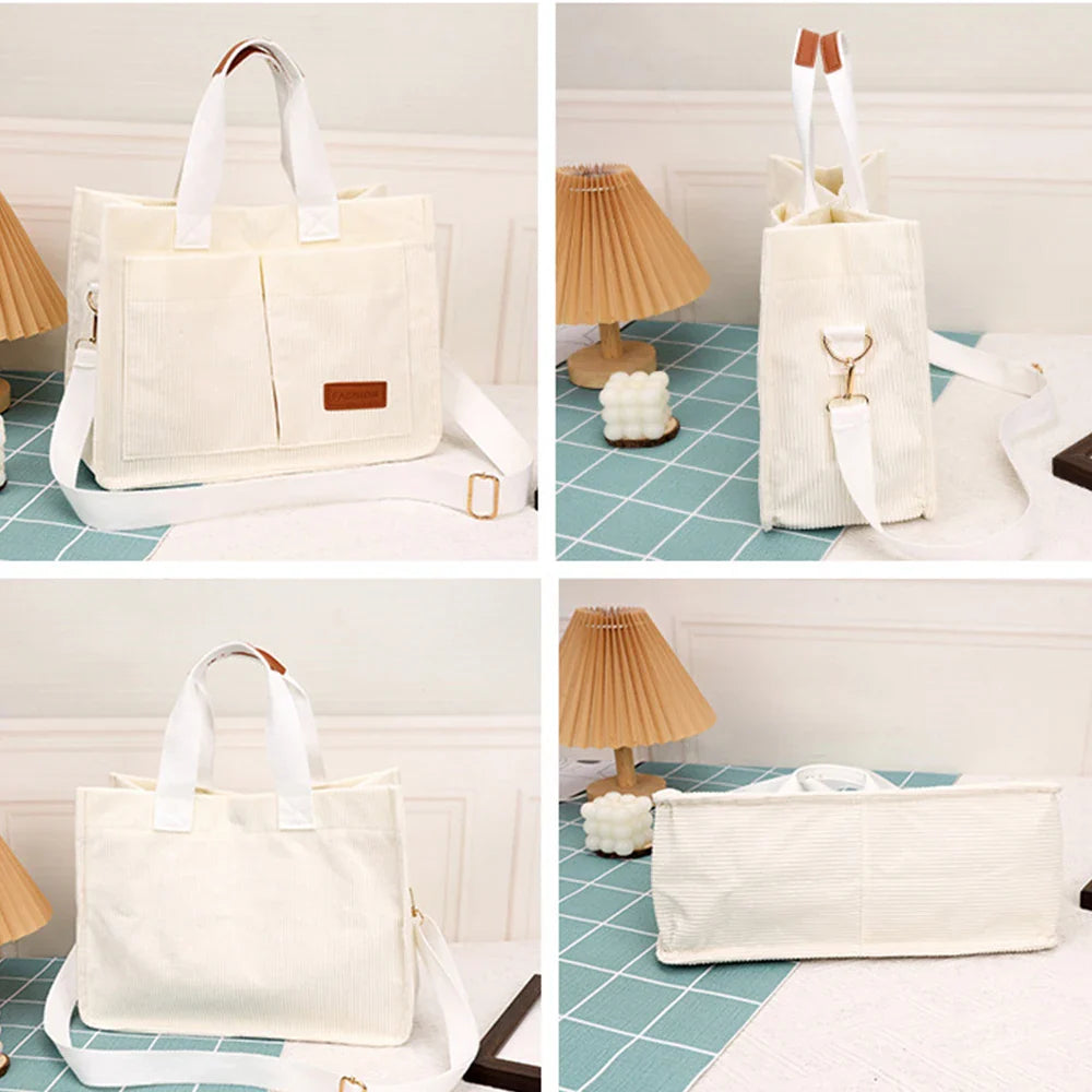 Corduroy Large Women's Tote Bag 13.4 x 9.8 x 5.5 in (34 x 25 x 14 cm) Shoulder Crossbody Commuter Handbag