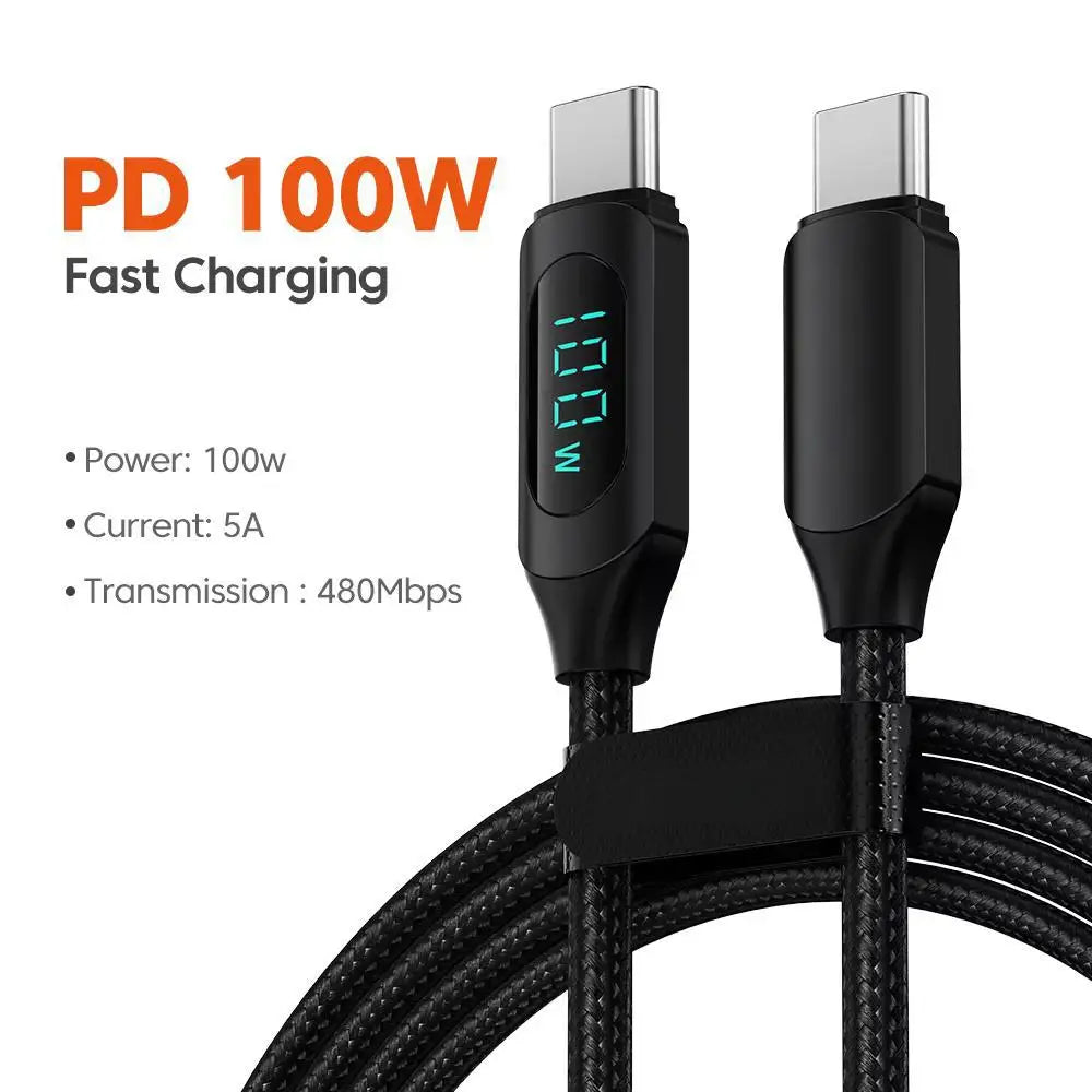 100W USB-C to USB-C PD Fast Charging Cable 1m/2m (3.3ft/6.6ft) High-Speed Data & DisplayPort Video