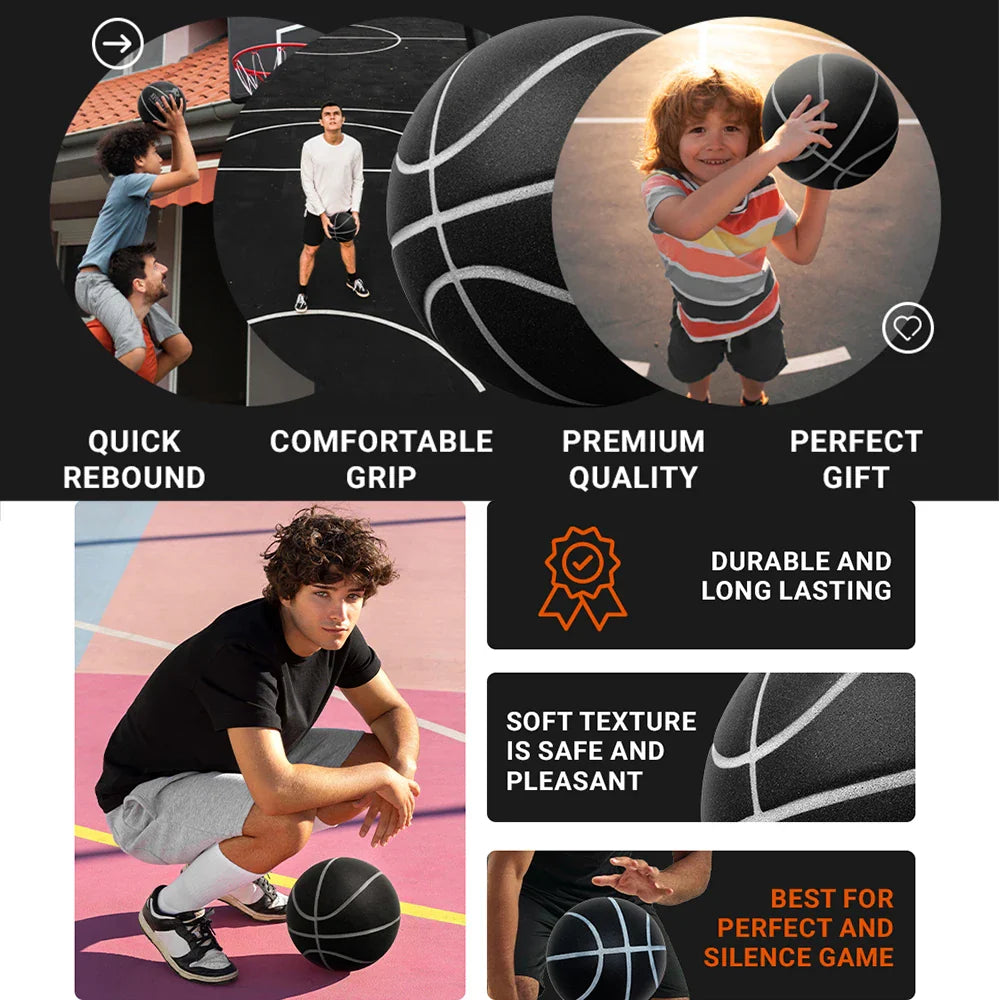 Silent Foam Basketball for Indoor Play — Airless, Sizes 5/6/7